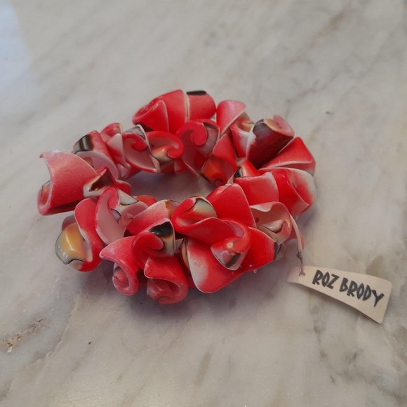 Light Blue Shell and Stone Necklace/ Coral coloured Shell Stretch Bracelet - Picture 6 of 14